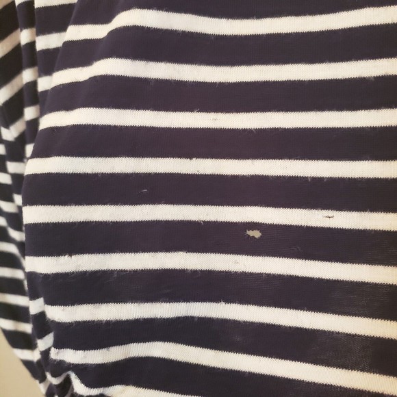 Loanna Blue & White Stripe Top Blouse Size 1X Side Tie at Bottom Short Sleeve - Picture 6 of 11